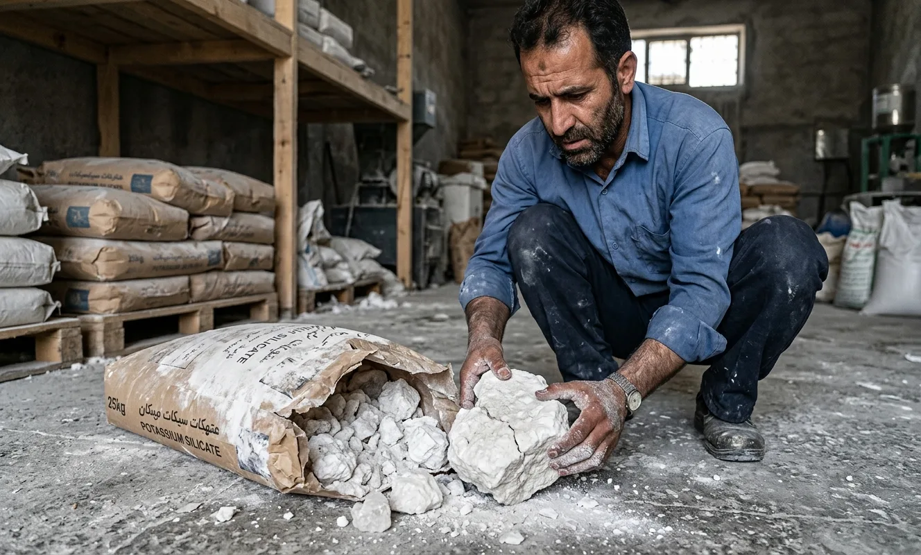 کلوخه شدن سیلیکات پتاسیم پودری در انبار